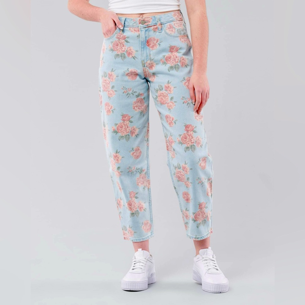 Hollister floral high rise mom jeans